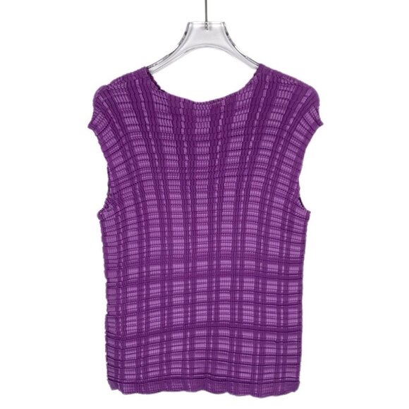 Issey Miyake Purple Pleated Round-Neck Top Size 2 Polyester Made In Japan NWT - Picture 7 of 7